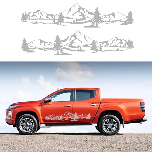 Image of 59 inch Mountain Forest Graphic Car Sticker for SUV Off-Road Truck Camper Transporter Decoration Body Side Door Universal Waterproof Vinyl Decal Accessories (2PCS) (Gray)
