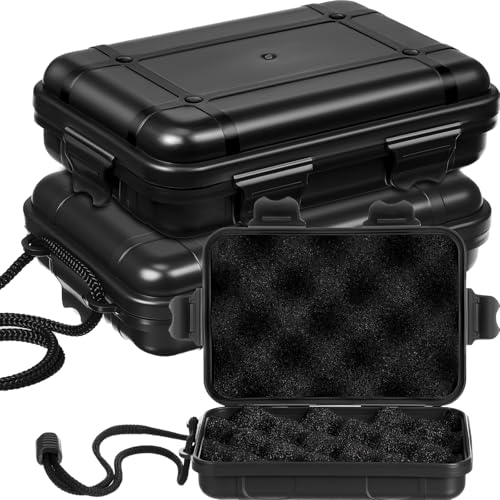 Relaxweex 2 Pcs Shockproof Small Hard Case with Foam Insert – 5.2 x 3.54 x 1.46 Tiny Storage Box, Secure Closure & Easy to Carry for Travel & Adventures(Black)