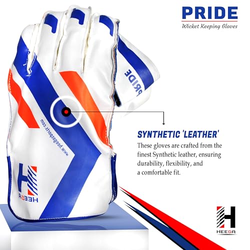 Image of Heega Pride Synthetic Leather, Rubber College Cricket Wicket Keeping Gloves | Padded Palm, Finger Protection Suitable for Professional Players and Practice Use (Men)
