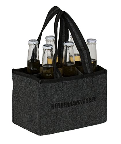 Foto von Brandsseller Herren Handtasche Flaschenkorb Flaschenträger Einkaufstasche Aufbewahrungstasche - aus Filz - für 6 Flaschen - Farbe: Dunkelanthrazit mit Stickerei Herrenhandtasche