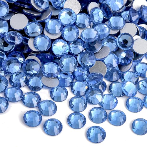 Image of 2880pcs Glass Flatback Rhinestones for Nail Art Crafts, Multi-Size Round Crystal Gems for DIY Decoration 2-4.8mm SS6-20 Light Blue
