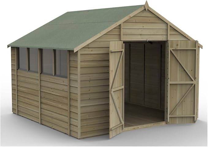 Forest Garden Overlap Pressure Treated 10 x 10 Apex Shed - Double Door