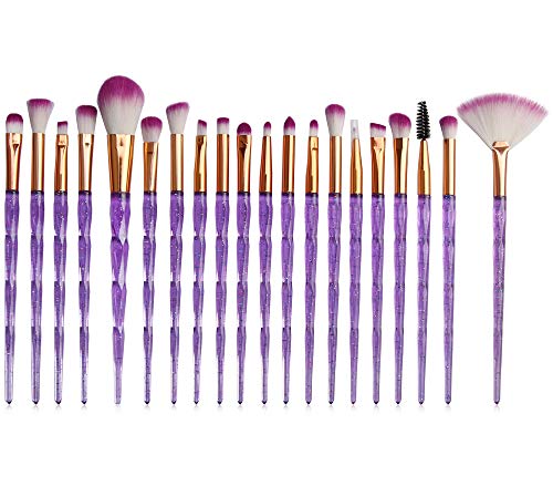 OLOOYA 20Pcs Diamond Makeup Brushes Set Fan Powder Eyeshadow Contour Beauty Cosmetic Colorful for Make Up Tool(Purple)