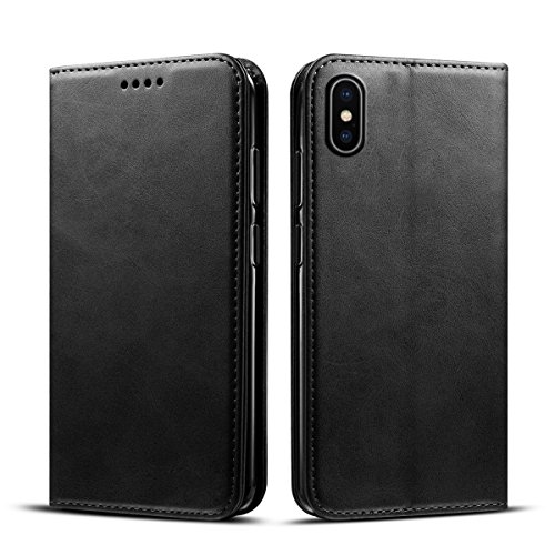 adorehouse iPhone XS MAX 6.5 Pulgada Funda Flip Case Funda de Cuero Funda Protectora Bookstyle Cartera Tarjeta Monedero/Ranura Tarjeta Kickstand Funda Protectora Carcasa a Prueba de Golpes(Black)