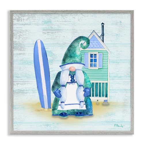 Coastal Gnome Beach Shack Home, 17 x 17 Inch Framed Giclée Print