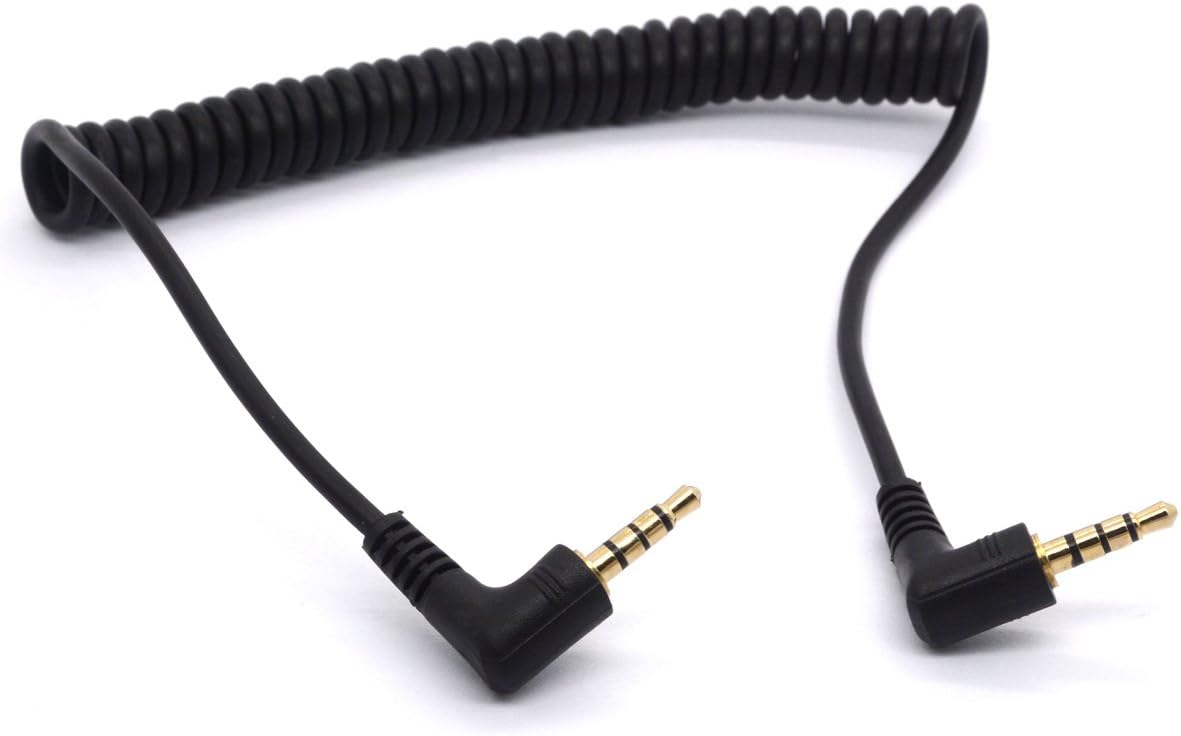OpenII Coiled AUX Cable 3.5mm Audio Cable Plug Spring 4-Conductor Aux Stereo Extension Cord for Headphones Mp3, Mp4, Tablets, Car, Echo Dot- 1.5m/5Feet