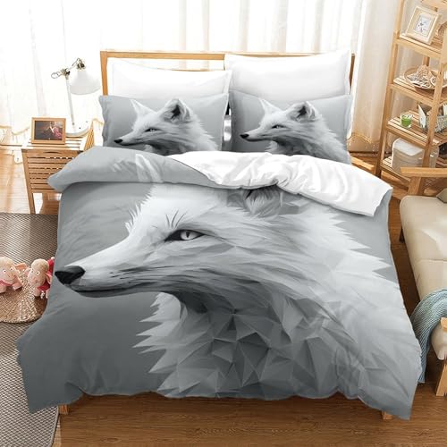 Housse de couette renard blanc hypoallergénique microfibre anti-pli