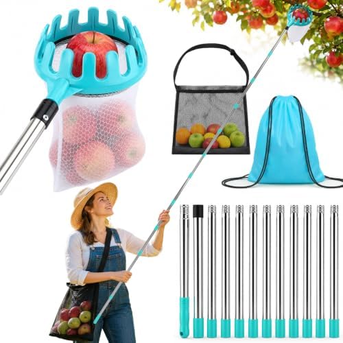 4.6M Obstpflücker Kirschenpflücker Apfelpflücker mit Teleskopstiel Ø16 cm | Durable Beobachtbar Obstpflücker für Kirschen Apfelsammler Pfirsich Pflaumenp mit Tasche Obstnetzbeutel
