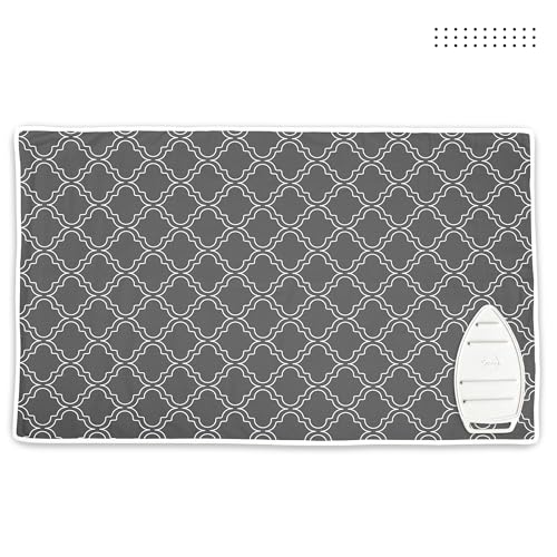 Image of Encasa XO Ironing Mat (Large 120x70 cm) with 3mm Felt Padding, Silicone Iron Rest Protector, Steam Press on Table, Bed, Portable, Heat Reflective, Foldable, Washable, Printed - Grey Tiles