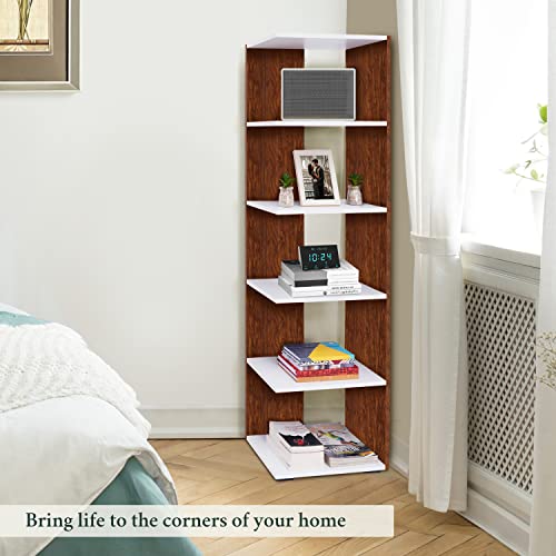 Image of ABOUT SPACE Book Shelf - 5 Tier 5 ft Versatile Book Stand for Home Library, Office Modern Engineered Wood Slim Open Display Rack Shelf for Bedroom Living Room (Oak Red - L 45 x B 31.5 x H 154 cm)