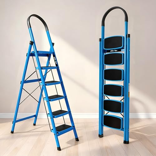 Plantex 6 Step Ladder (Pack of 1, Alloy Steel, Blue)(APS-240)