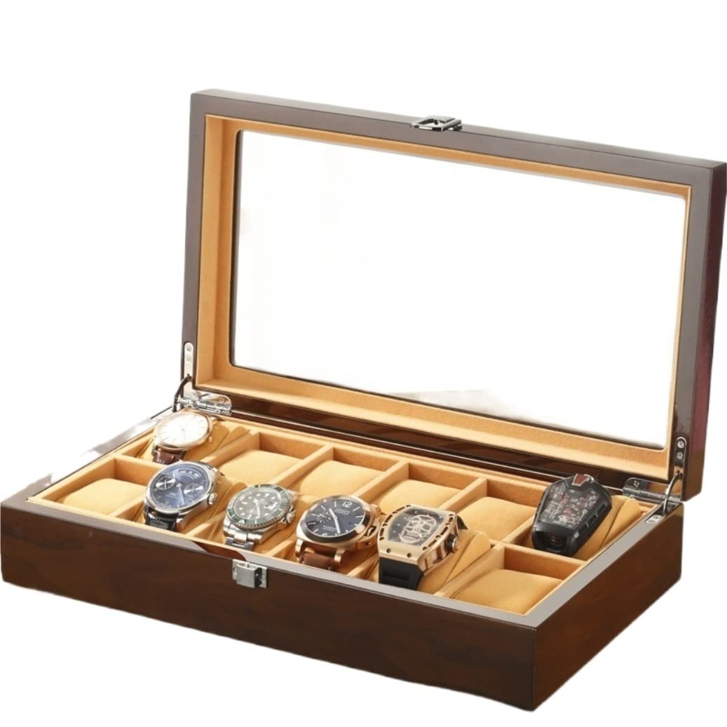 Caja Relojes Caja de Reloj Caja De Reloj De Madera Con Caja De Almohadas De Almacenamiento De Extracción Para Hombres Y Mujeres Estuche de Relojes Caja para Relojes ( Blue : Bronze , Size : 12 Slots )