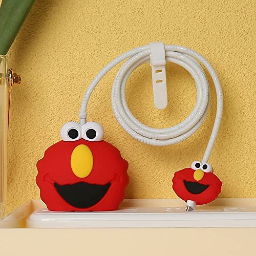 Image of Cartoon 3D Design Protective Case for 18W 20W iPhone 14 13 12 11 Pro Max Fast Charging Cable Adapter Charger, Cute Cartoon Lightning Data Cable Case for iPhone Charger Red-sesame