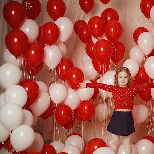 Image of 100pcs Red and White Balloons 12 Inch Thickened Latex Red White Balloons for Mother's Day Decoration Valentine's Day Birthday Wedding Mother's Day Christmas Party Decorations
