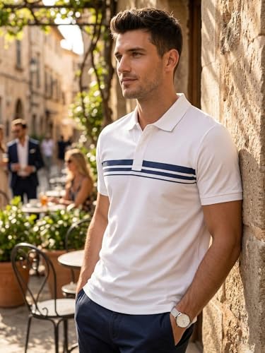 Image of XENOVAURBAN Polo t Shirt for Man | Striped Pattern Mens Cotton Polo Neck T-Shirt with Collar | Regular fit | Breathable and Soft - Polo-Striped-P