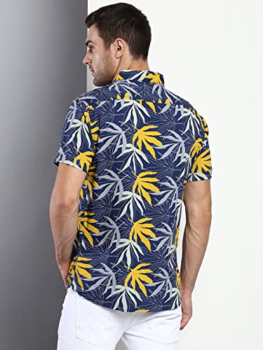 Image of Dennis Lingo Men's Floral Slim Fit Rayon Casual Shirt with Spread Collar & Half Sleeves