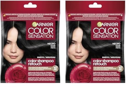 Garnier Color Shampoo Retouch Coloration Permanente Noir - 100% Couverture Cheveux Blancs - Dure Jusqu'à 4 Semaines (Lot de 2)
