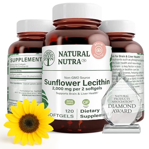 Image of Natural Nutra Sunflower Lecithin 2000 mg Supplement, Supports Breastfeeding Moms with Plugged Milk Duct Relief, Liver & Brain Health Booster, Soy Free, Non-GMO, Gluten-Free, 120 Softgel