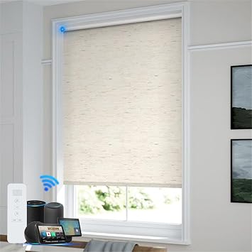 Motorized Roller Blinds Shades,Compatible with Alexa Google,Smart Rechargeable Motor,Light Filtering Blinds Shades Remote Control Electric Window Shade Customized Size 5% Beige