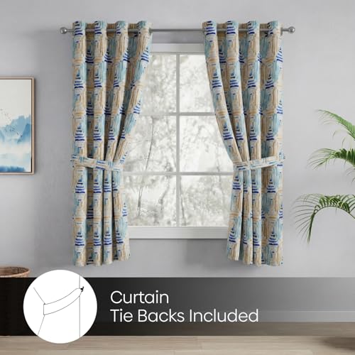 Image of haus & kinder Blackout Window Curtains 5 Feet Long Pack of 2 Window Curtains, 5 Feet Curtains for Window, 80% Room Darkening (Atelier Grid, Multicolour 114x152 CM)