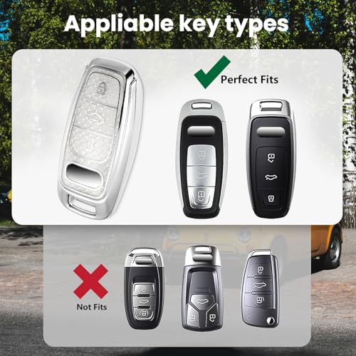 Image of Key Fob Cover for Audi, Rhinestone Wristlet Keychain Case, White