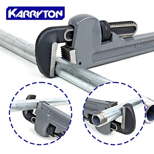 Image of 24 Inch Aluminum Pipe Wrench, 4 inch /100mm Adjustable Cr-Mo Jaw Opening Heavy Duty Straight Handle Plumbing Wrenches, Perfect Plumbers Tool Exceed GGG Standard