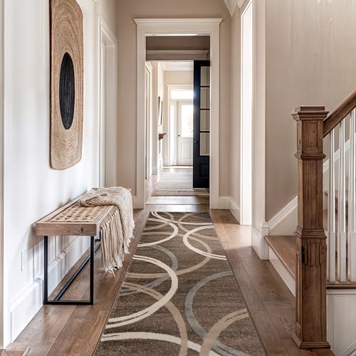 Rugshop Modern Wavy Circles Design Runner Rug 2'7" x 10' Brown