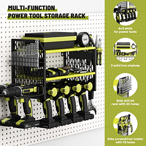 Vopeak Power Tool Organizer, Drill Holder Wall Mount, Power Tool Storage Rack With 6 Drill Slots, Removable Design, Heavy Duty Metal, Cordless Tool Storage Rack For Garage, Workshop, Warehouse Green #TOP1
