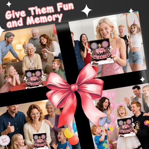 Aleture Birthday Cards, MUSIC & LIGHTS & BLOWABLE CANDLE Funny 3D Pop up Happy Birthday Card, Birthday Gifts for Women Wife Sister Friends Mum Nana, Greeting Cards With Envelopes Black Pink - Image 6