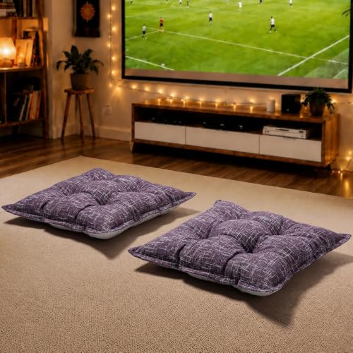 SINOSSO Floor Pillows Large Square 22x22 Inch, Minimalist Color-Block Meditation Cushions, Non-Slip Shredded Memory Foam Floor Cushions for Yoga, Reading, Tatami, Chair Seat, Purple, 2 Pack