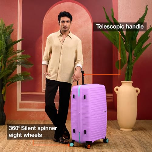 Image of Nasher Miles Cairo Hard-Sided Polypropylene Check-in Luggage 28 inch | 75cm | 8 Wheels Large Trolley Bag for Travel | Suitcase (Purple & Blue)