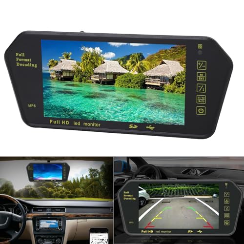 Visor de Espelho Retrovisor de 7 Polegadas, Alta Resolução, Multimídia Dash Cam Espelho Retrovisor C