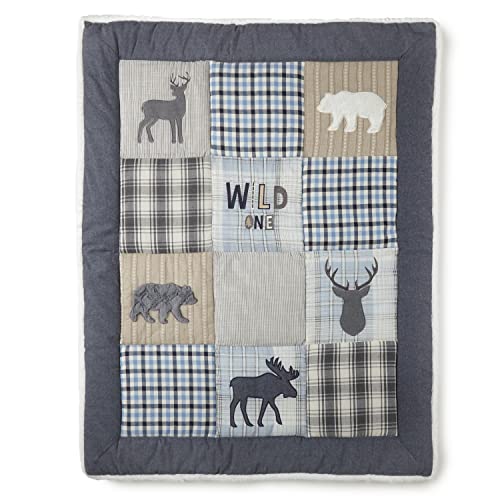 Levtex Baby - Logan Crib Bed Set - Baby Nursery Set - Navy Grey White Blue Taupe Blue - Deers, Bears And Moose - 4 Piece Set Includes Quilt, Fitted Sheet, Wall Decal & Skirt/Dust Ruffle #TOP1