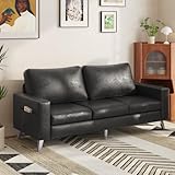 YODOLLA 3 Seater Sofa, Modern Sofa Couch Large, Faux Leather Sofa for Living Room Office,Hotel,Bedroom (Saddle Black)