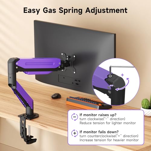 Image of Suptek Monitor Mount Gas Spring Monitor Arm Desk Mount Fully Adjustable Fits 17-35 inch Monitors Weight Capacity up to 24.25 lbs, Black+Purple