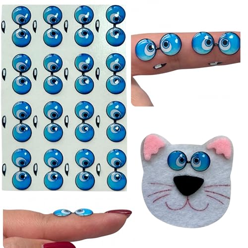 MS25-11: 3D Resin Wiggle Eyes – 48 Pcs (16 Sets), 11mm – Blue, Sad Look – Self-Adhesive for Clay, Cold Porcelain, Polymer Clay, Felt, Fabric, Amigurumi, Scrapbooking, Sculptures, DIY Fantasy Crafts