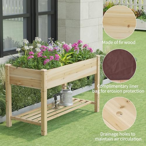 Image of Raised Garden Bed with Legs Elevated Wooden Planter Box Stand Large Planter Stand Box for Fruits Vegetables Flowers with Divider with Bag - 48 * 24 * 30.5IN