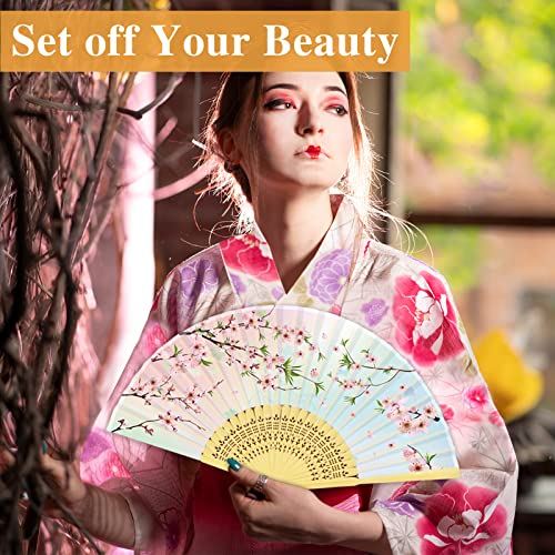 Kezkals Folding Fan, 4 Pcs Hand Fans For Women Foldable, Silk Paper Fans With Tassel, Hollow Bamboo Chinese Folding Hand Fan, Decorative Hand Held Fan For Wedding Gifts, Dance Party, Wall Decoration #TOP4