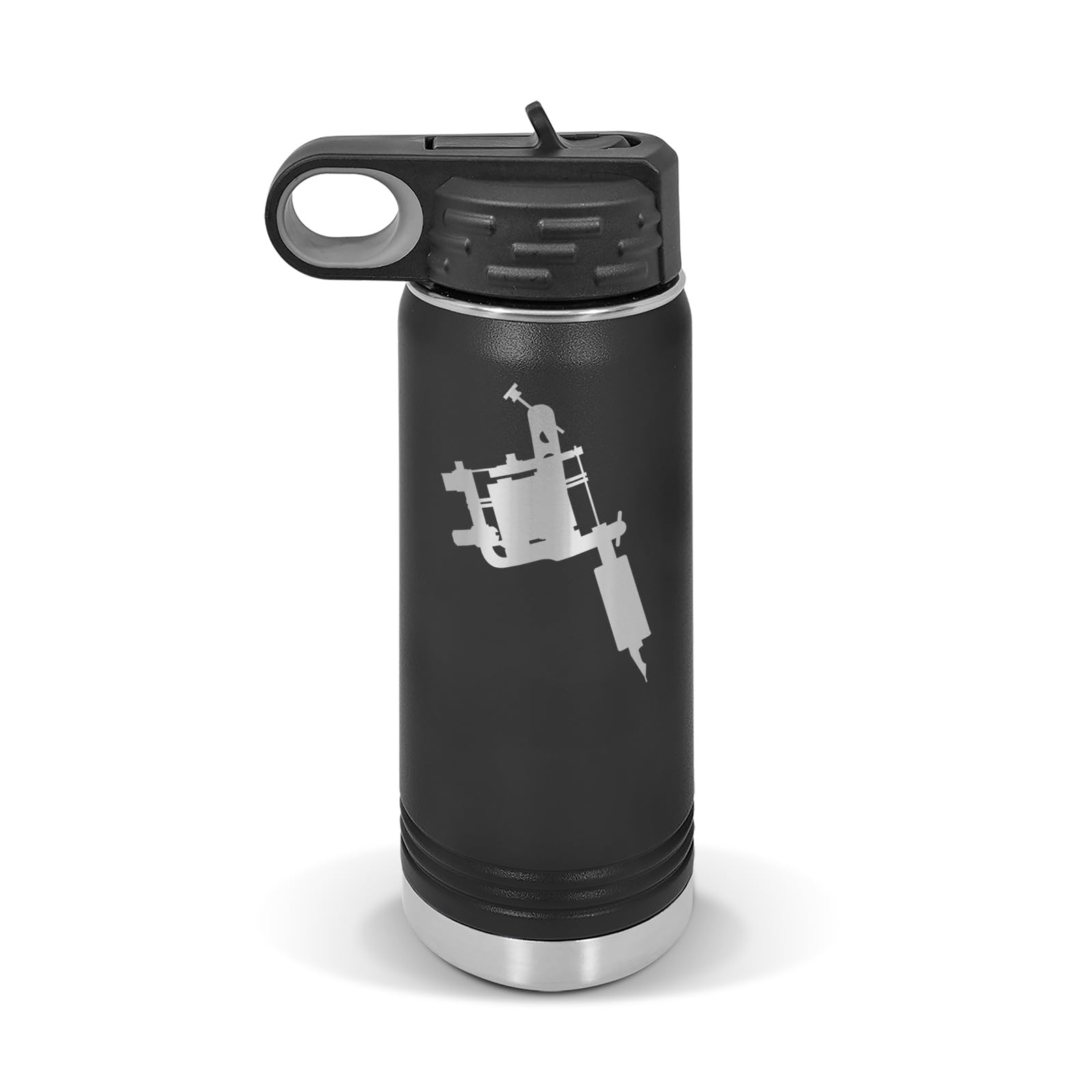 RDW Tattoo Machine Water Bottle 20 oz - Laser Engraved w/Flip Top Removable Straw - Polar Camel - Stainless - Vacuum Insulated - Drinkware - Ink Body Art #2 - Black