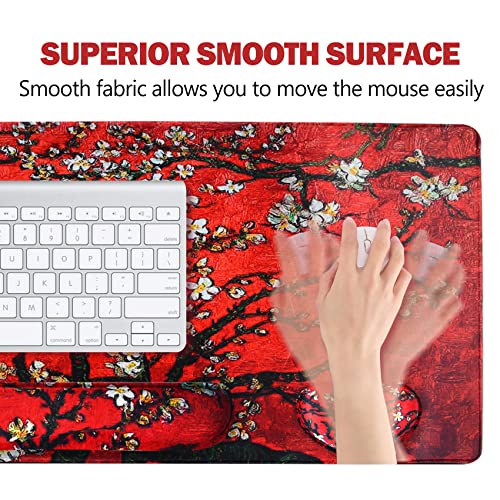 Image of ArtSo Large Gaming Mouse Pad, Keyboard Wrist Rest Pad & Wrist Support Mousepad Set, Stitched Edge, Extended, Non-Slip Base, Memory Foam Desk Mat 4pcs for Office & Home, Red Van Gogh Painting