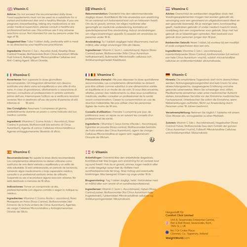 Vitamin C 1000mg pro Tablette - 180 vegane Tabletten für 6 Monate - Vitamin C trägt zu einer normalen Funktion des Immunsystems bei (EFSA) - Vit C mit Bioflavonoiden & Hagebutte - WeightWorld