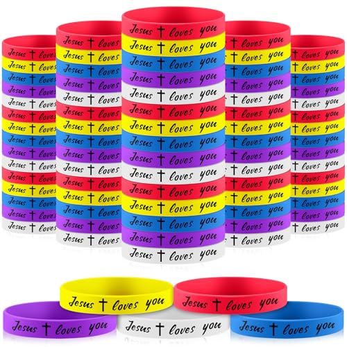 Lunmon 120 Pcs Christian Silicone Bracelets Bulk Jesus Loves You Faith