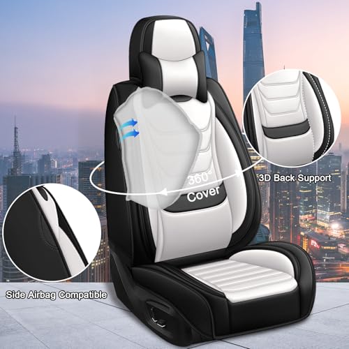 Image of Car Seat Covers Fit for Chevrolet Tahoe 1995-2025, Leather Automotive Seat Covers for Trucks, Heavy-Duty Wear Resistant Seat Protectors, Easy to Install, 5 Seats with Pillows, Black White