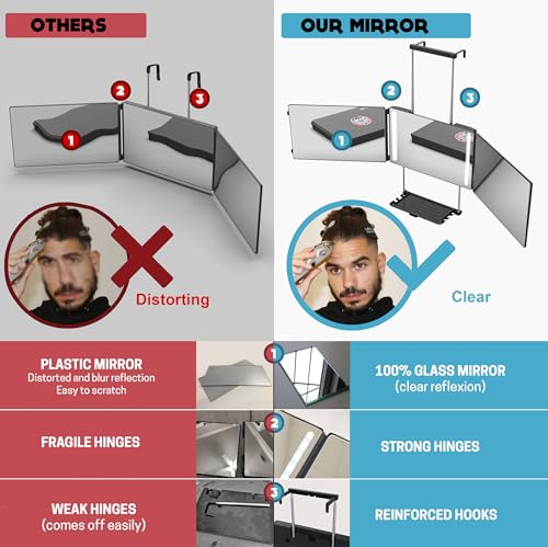 Image of The 360 Mirror 3 Way Barber Mirror with LED + Tray Trifold Self Haircuts