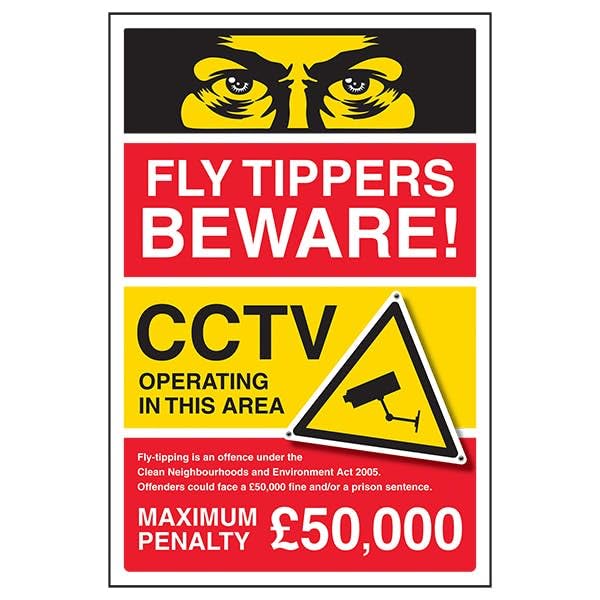 V Safety Fly Tippers Beware! CCTV Operating In This Area/Fly Tipping Is An Offence 200 x 300mm - 3mm Aluminium Composite Safety Sign