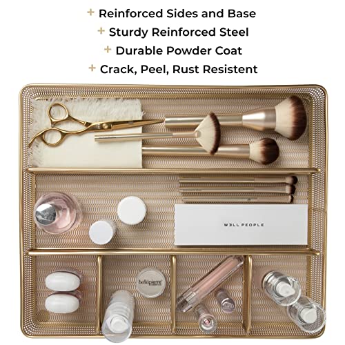 Blu Monaco Desk Drawer Organizer Tray For Office Organization - 6 Compartments - Gold Metal Mesh Large Drawer Organizer For Accessories And Office Supplies #TOP3