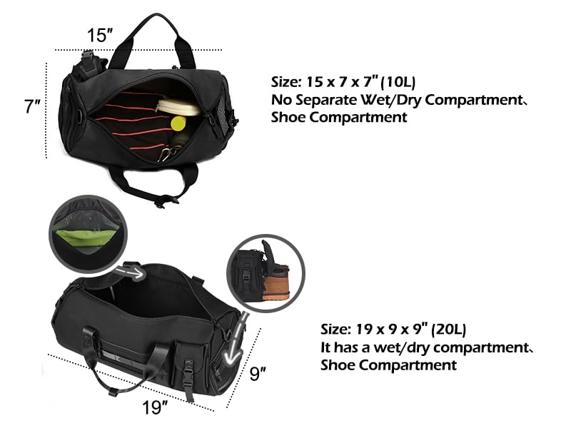 ArcEnCiel Small Tactical Duffle Bag Men Gym Pack Military Molle Shoulder Bags Shoes Storage Sports Handbag with Patch (Black)3