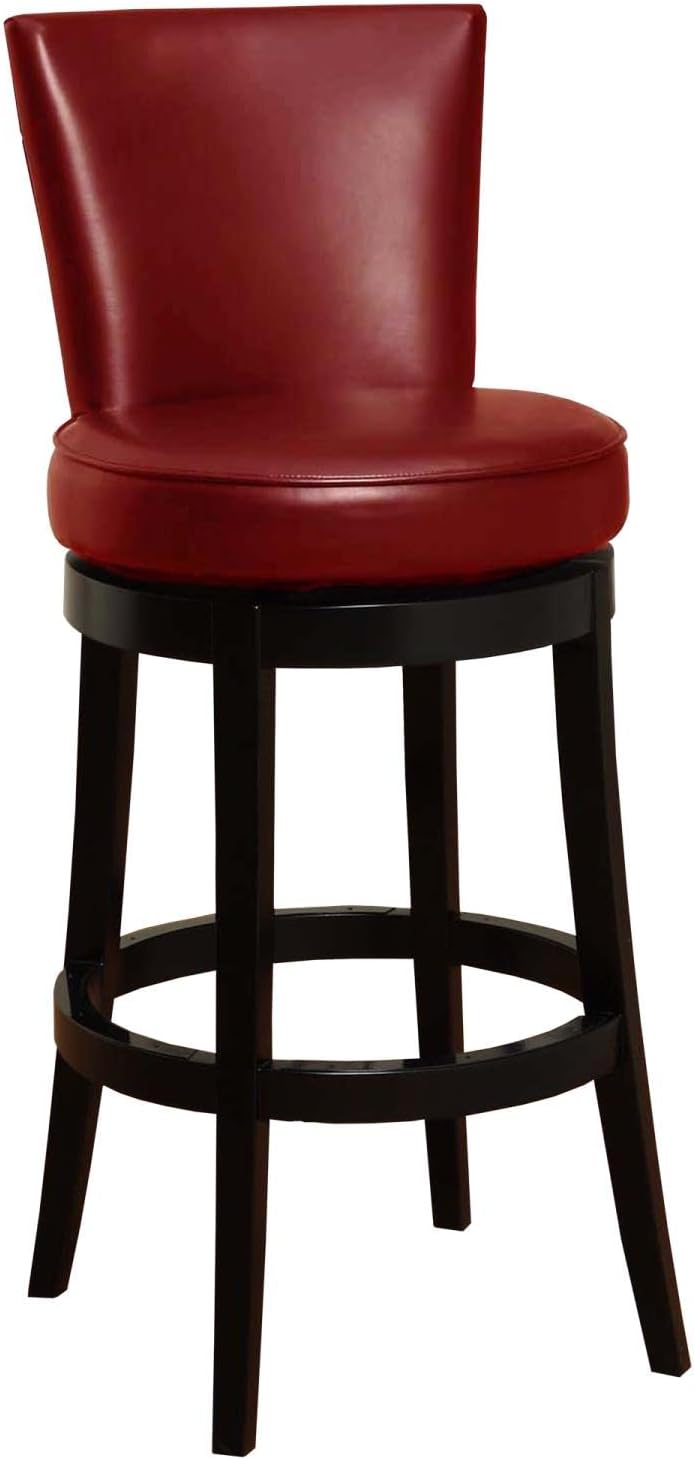 Armen Living Boston 26" Counter Height Swivel Barstool in Red Bonded Leather and Black Wood Finish