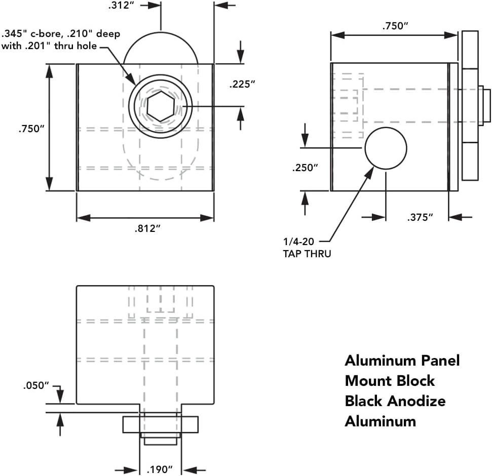 2910-Black, 10 Series Aluminum Panel Mount Block, Black Anodize