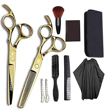 JIESENYU 6 inch personality handle diamond fashion generous hairdressing scissors professional hair stylist special cut bangs cut thin scissors set tool Plating gold Set3